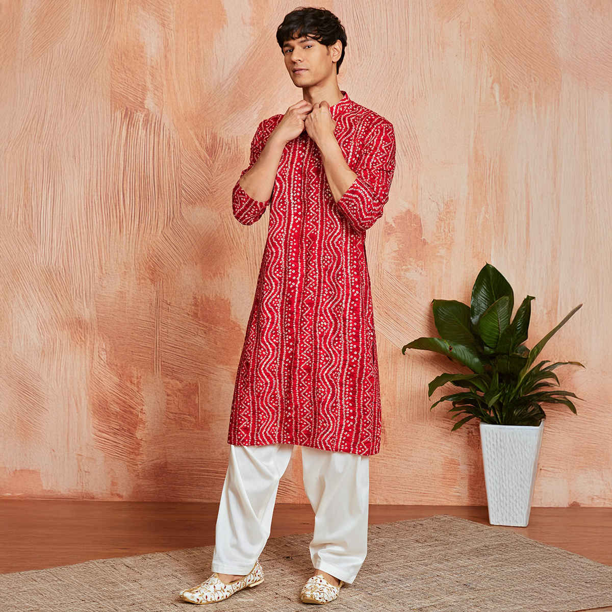 Vastramay Men's Rayon Kurta for Eid | Red - M
