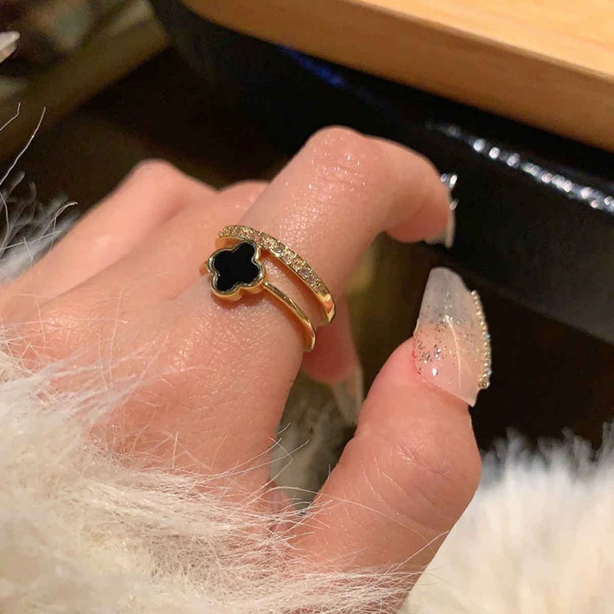 LabelShe Gold Plated Stainless Steel Clover Adjustable Ring | LS-RNG-72167