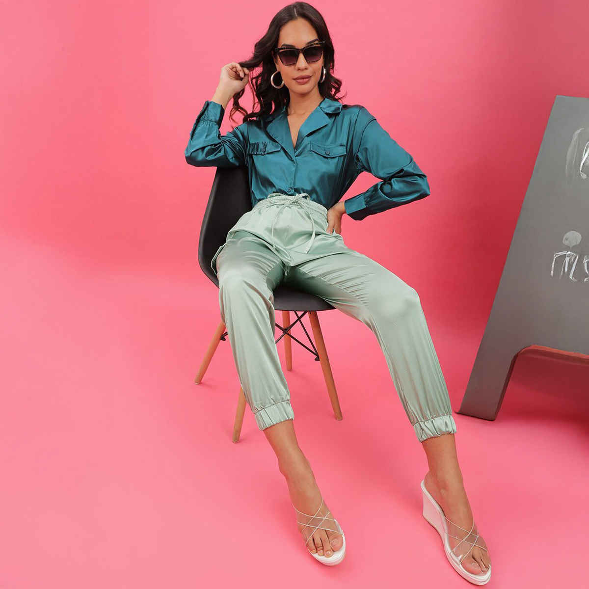 Freehand Women's Casual Cargo Joggers - Sage Green | Solid | Regular Fit | 30