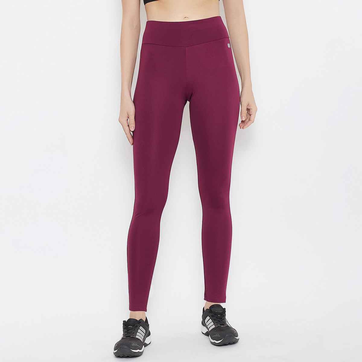 Clovia Snug Fit Active High-Waist Ankle-Length Tights (Burgundy - M)