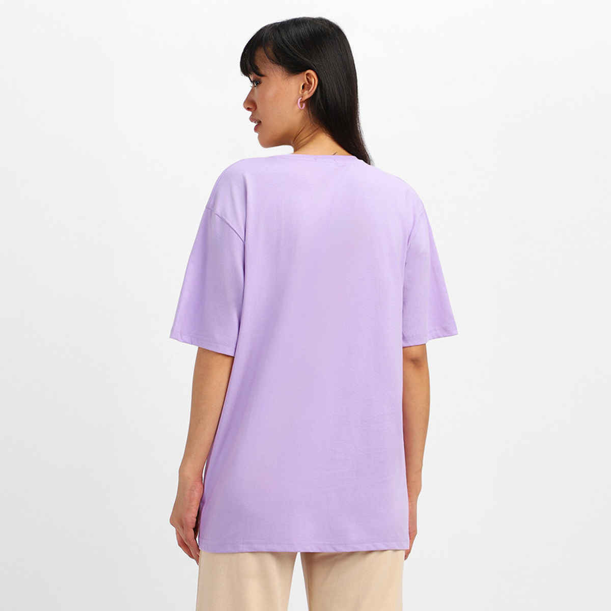 Juneberry Women T-shirt - Purple | Pocket Print, Oversized Fit | XL