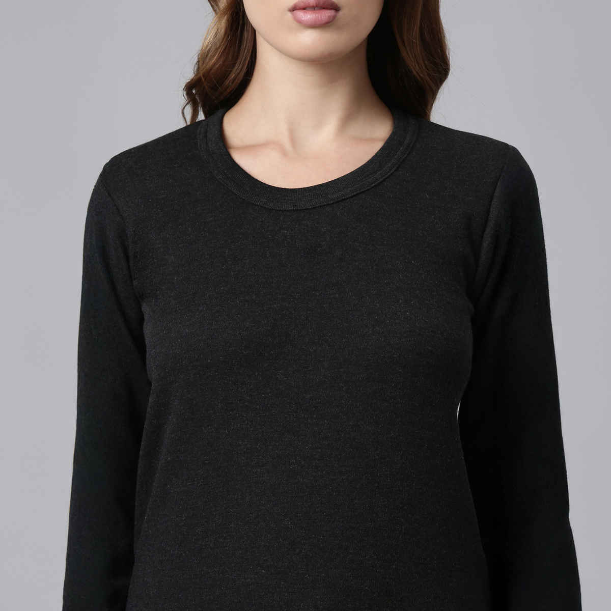 Rupa Thermocot Volcano Thermal Top For Women | Round-Neck | Full Sleeve | Anthra Melange - Small