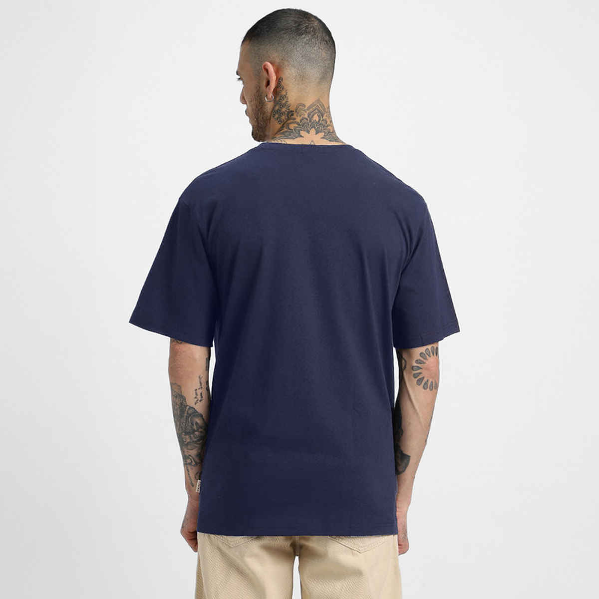 Veirdo Pure Cotton Oversized Fit Round Neck Navy T-Shirt For Men - S