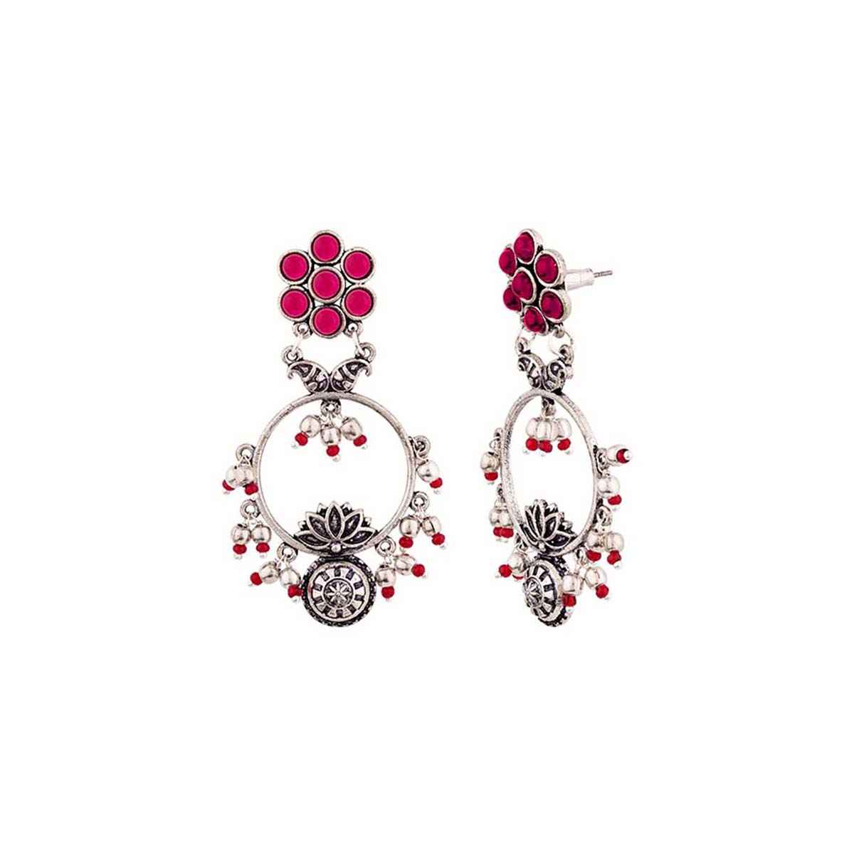 Voylla Abhira Floral Drop Style Hoop Earrings