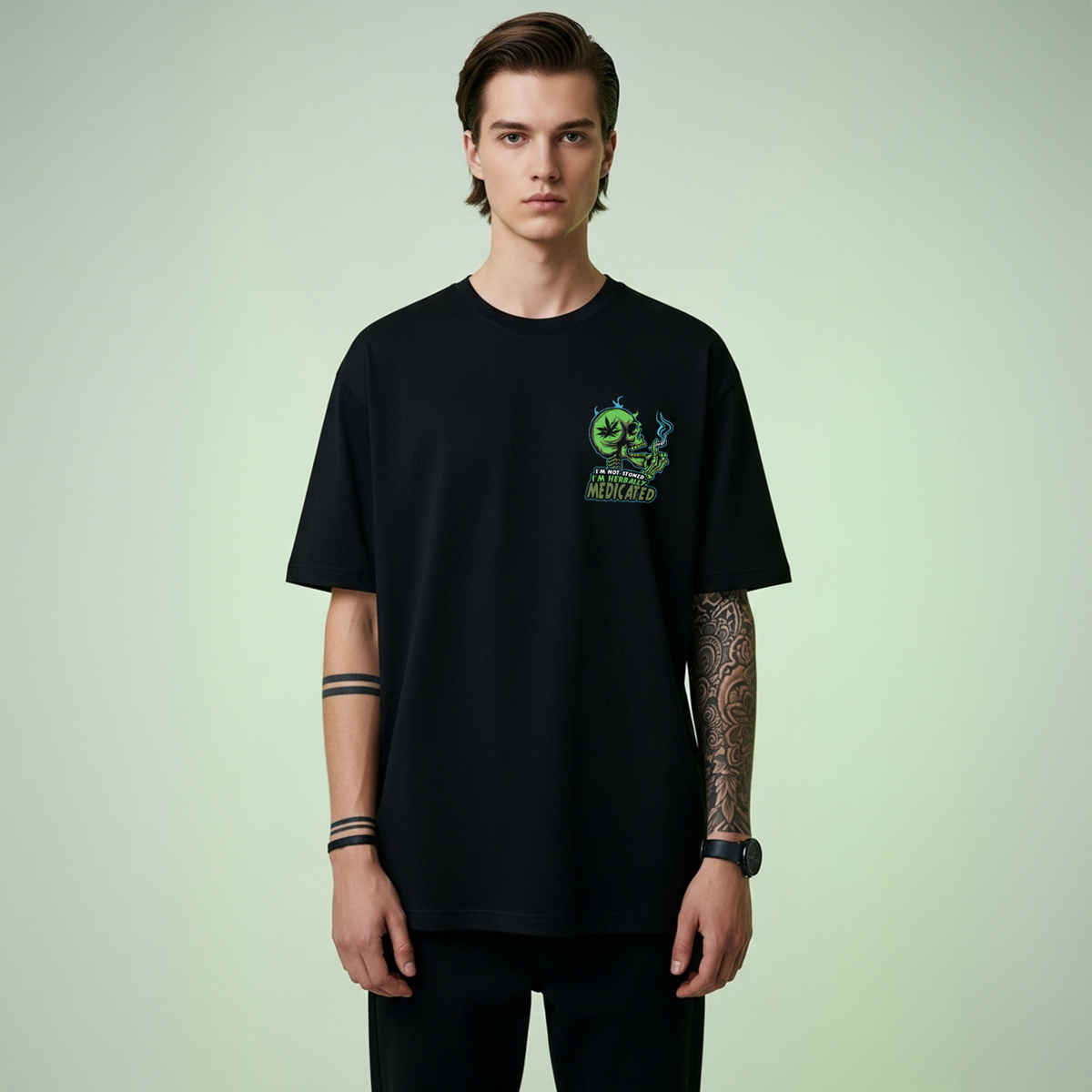 BENNY BROOKS Men's Round Neck half sleeve Oversized T-shirt |AA(ARN)BLACK144 | Black - L