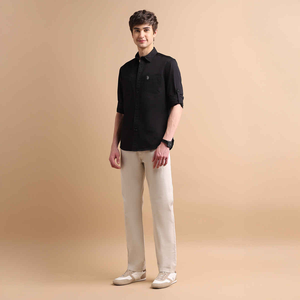 USPA Cotton Casual Shirt For Men - Black - XL