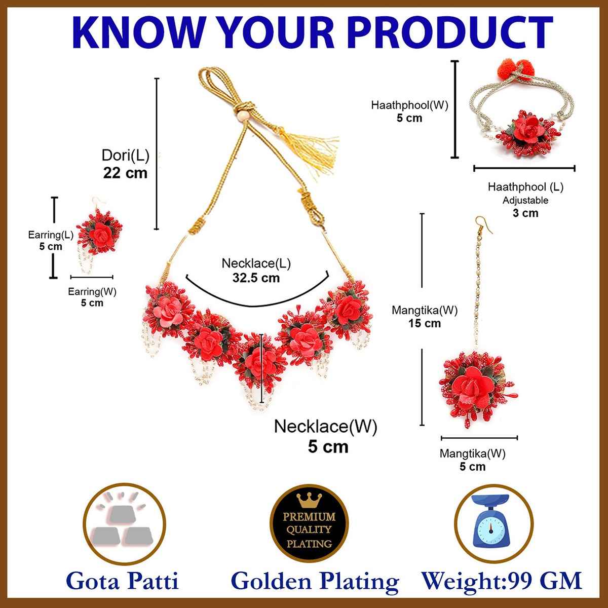 Zeneme Yellow & White Pearl Gota Patti Flower Jewellery Set For Women & Girls