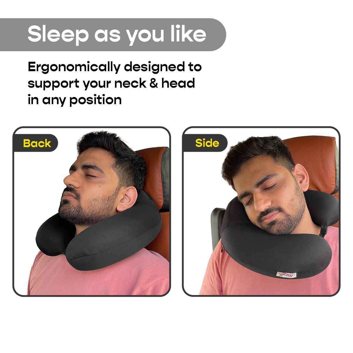 Sleepycat Unisex Solid Memory Foam Neck Pillow | Black