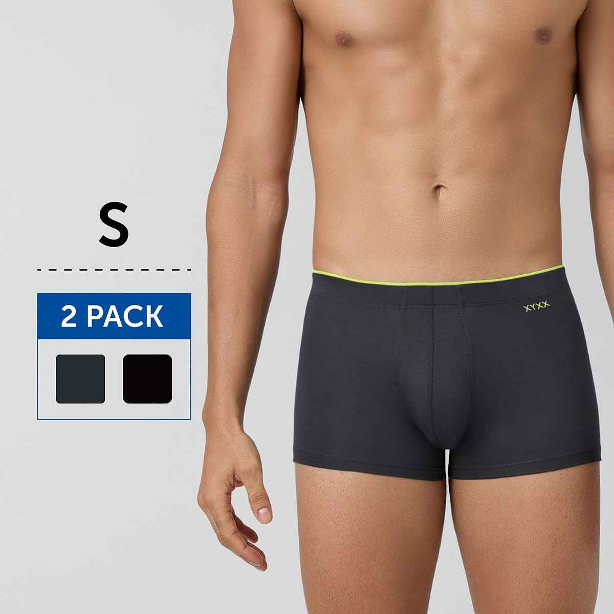 XYXX Men's Uno Modal Solid Trunks Pack of 2, Coral Grey & Black | S