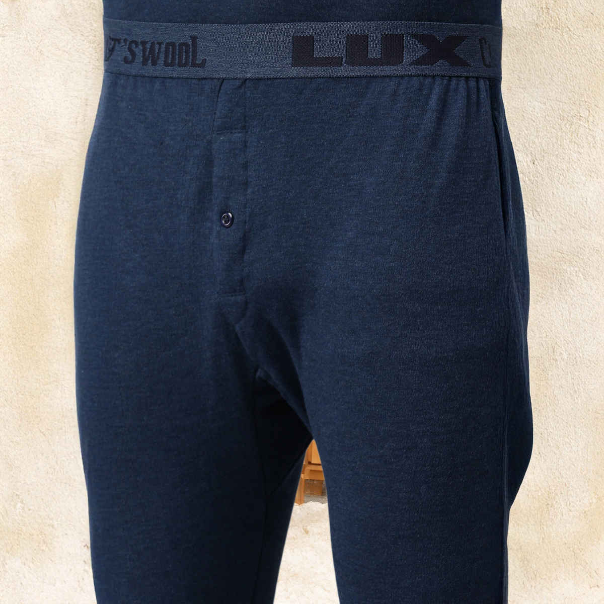 Lux Cottswool Men's Full Sleves Round Neck Thermal Top And Bottom Set - Blue | 100 cm