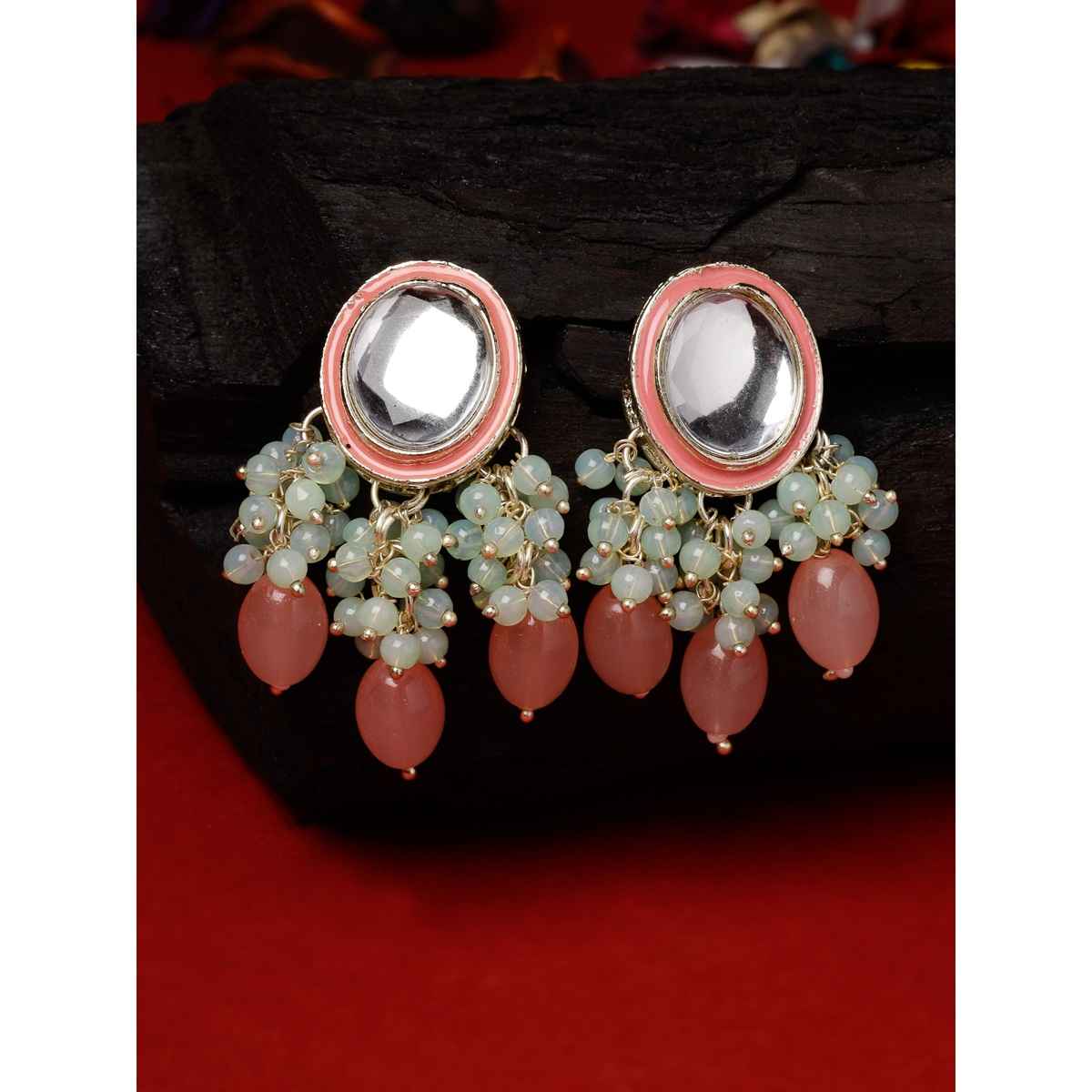 Studio Sukkhi Stylish Gold Plated Pink & White Kundan Meenakari Drop Earrings for Women