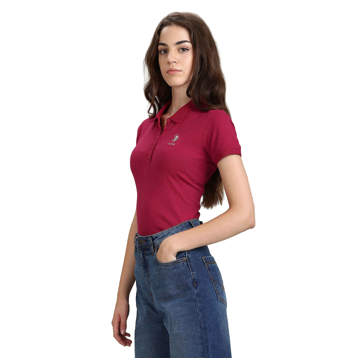 USPA Solid Slim Polo Tshirt For Women - Fuchsia - M