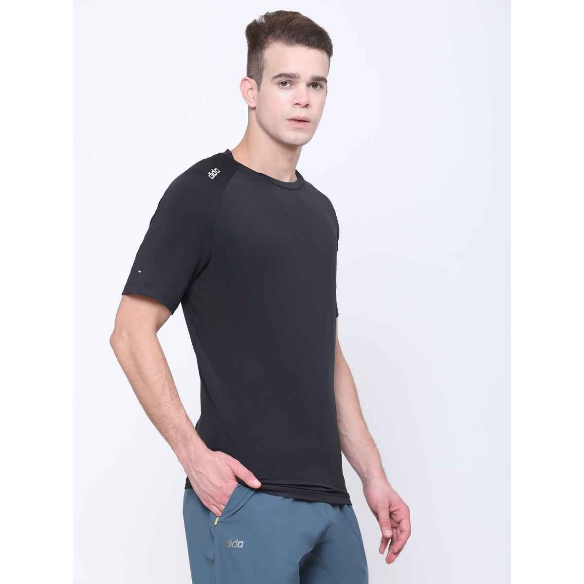Dida Men's Sports T-shirt | Regular Comfortable Stretchable Dry-Fit | Black - L
