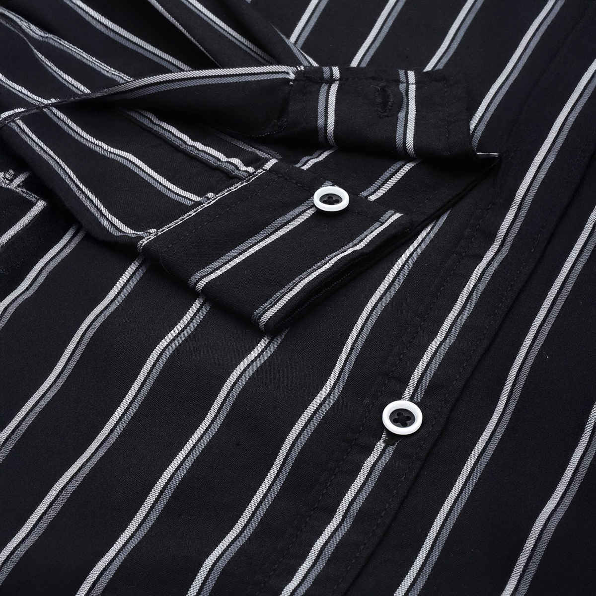 The Indian Garage Co Men's Regular Fit Striped Casual Shirt | Black - M