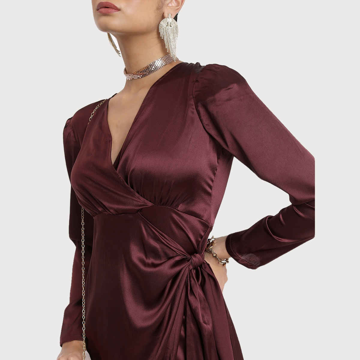 Ketch Women's V-Neck Tie-Up Wrap Dress | Brown - S