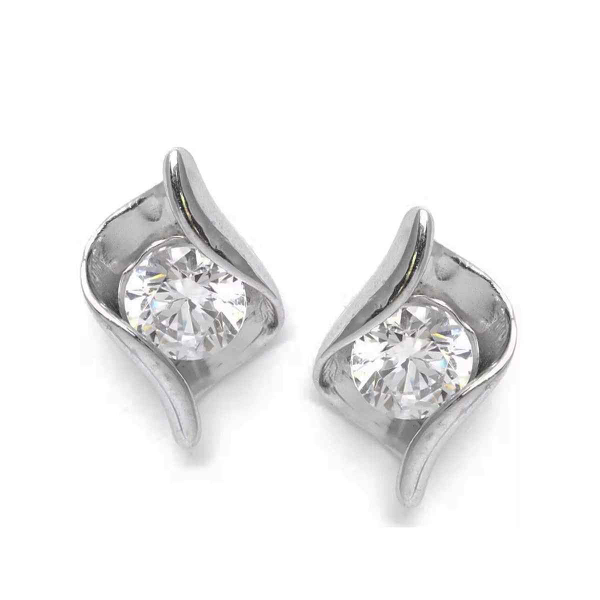 Clara Made With Swiss Zirconia 925 Sterling Silver Platinum Plated Mia Solitaire Earrings