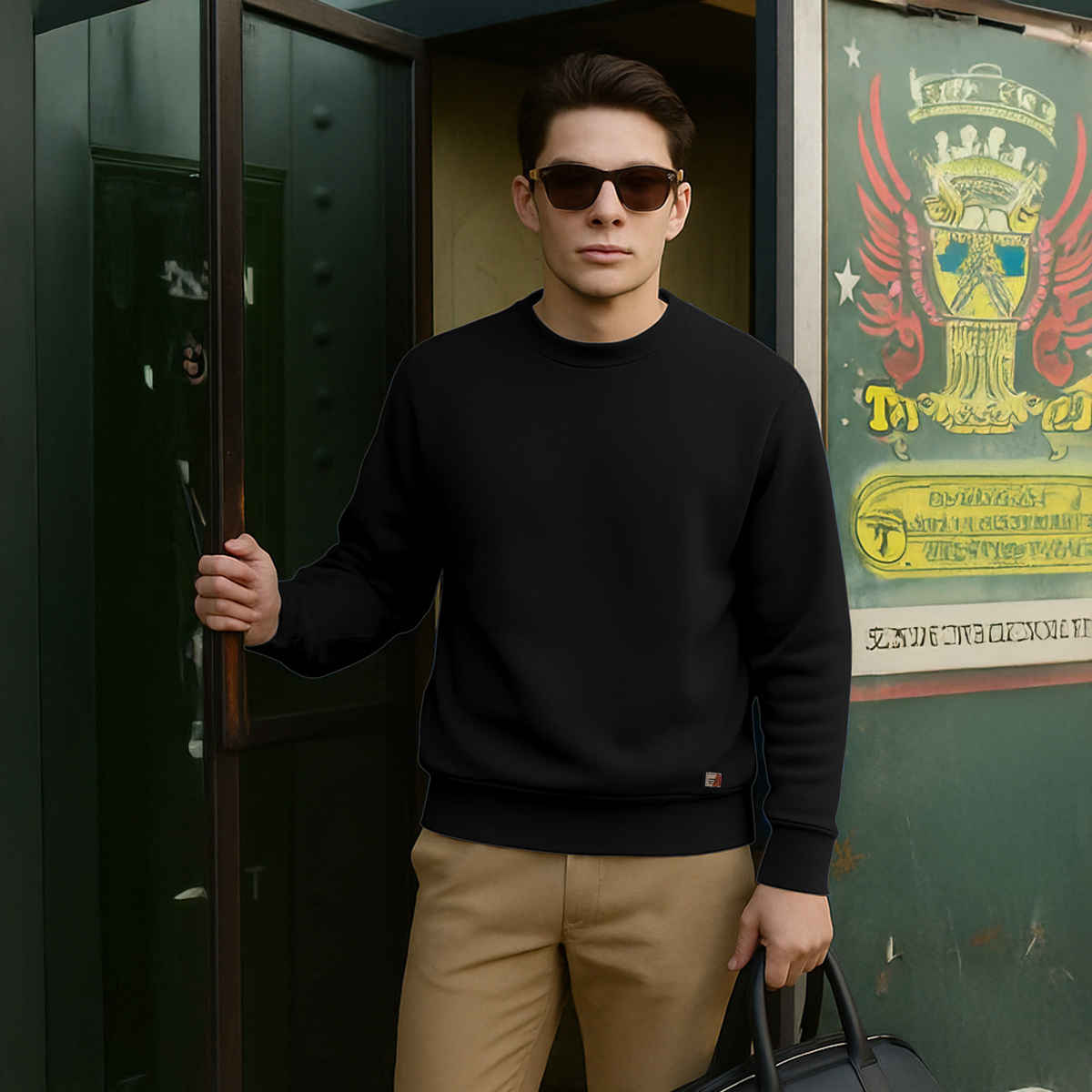 Ftx Men's Solid Regular Fit Full Sleeve Both Side Pocket With Zipper Fleece Sweatshirt | Black - 2XL