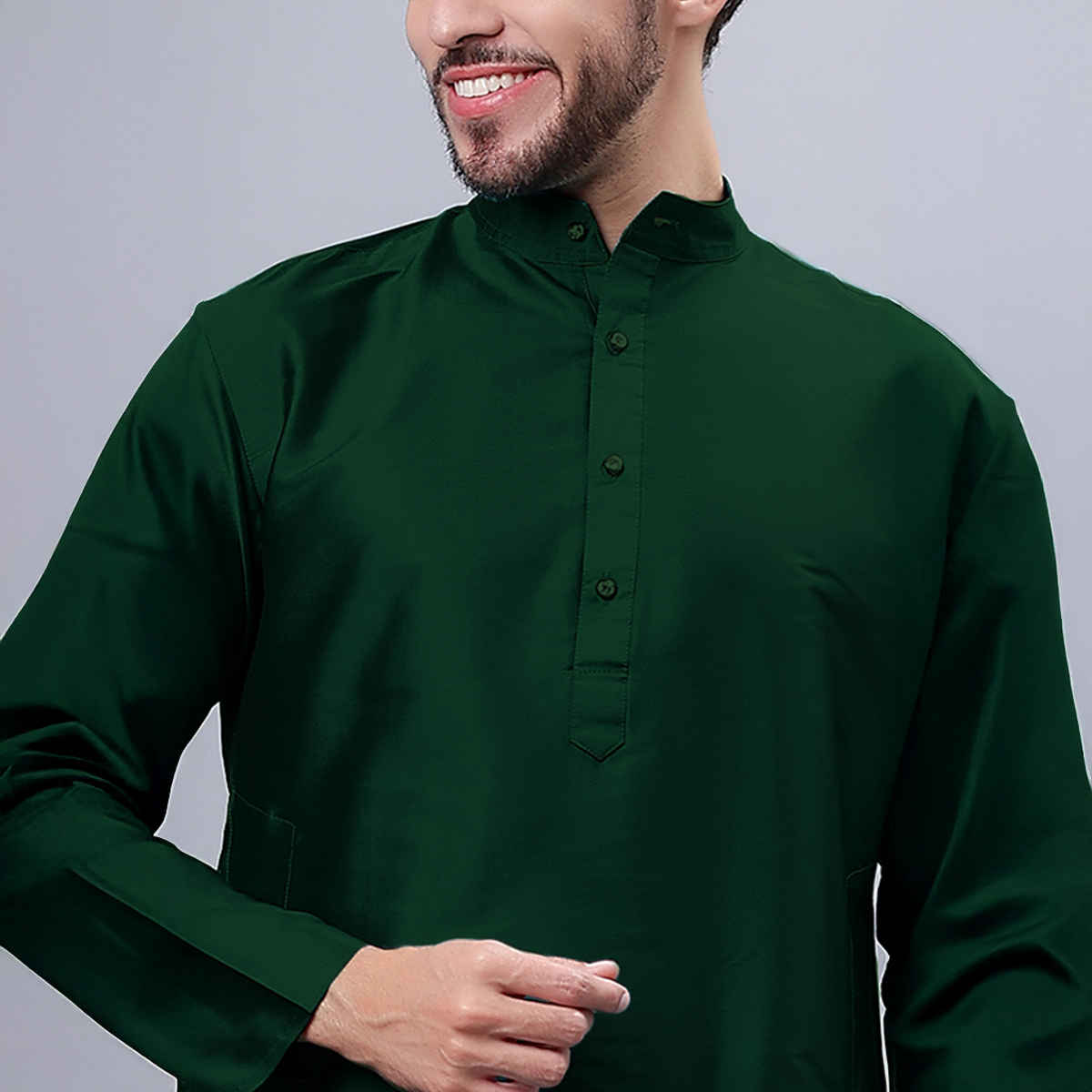 Mad Over Print Men's Silk Blended Kurta | Green - S