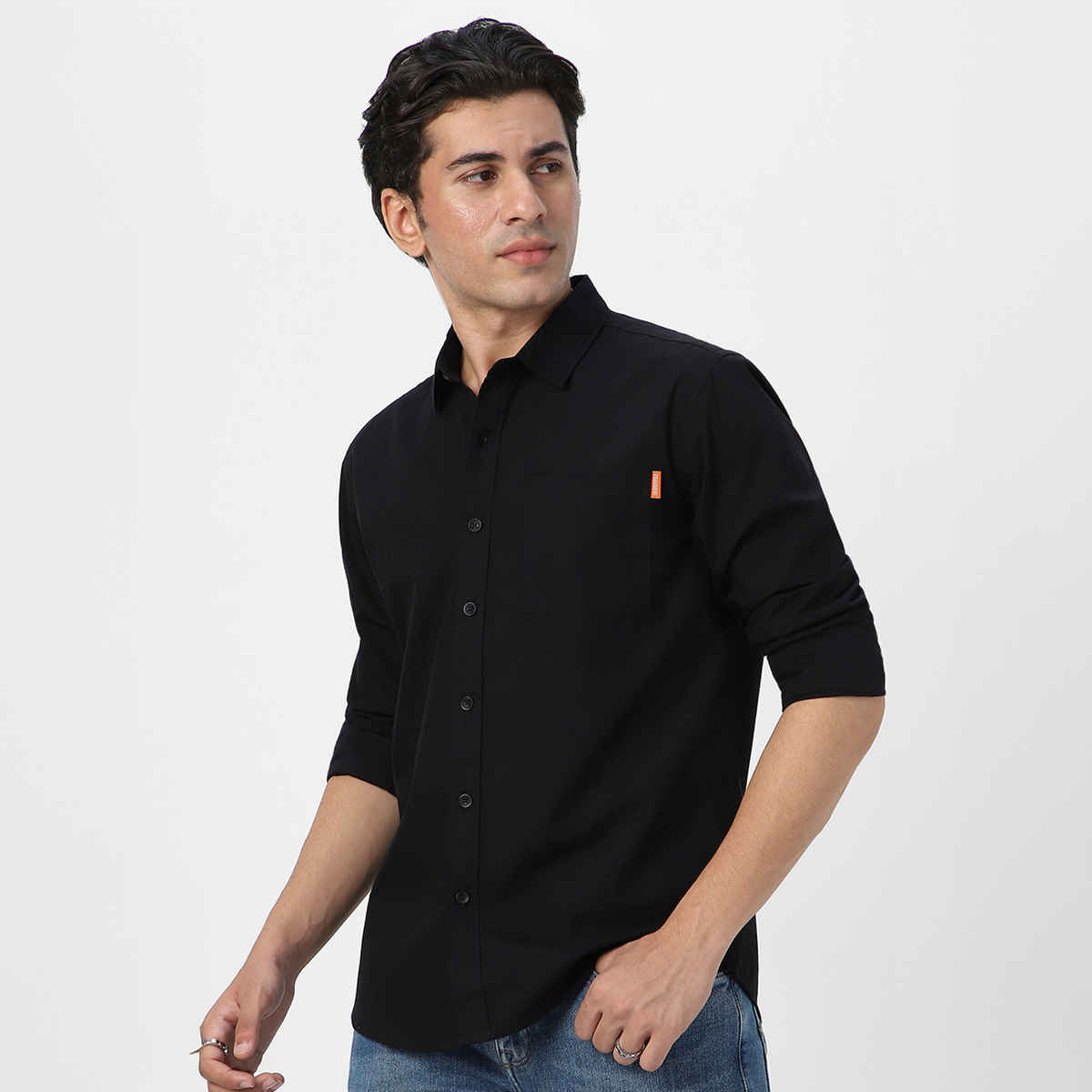 Urbano Fashion Men's Regular Fit Casual Solid Full Sleeve Cotton Shirt | Black - M