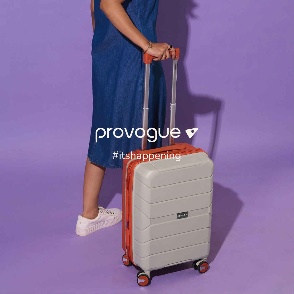 Provogue Cascade Hard-Sided PP Medium Luggage Trolley Bag | Timberwolf Grey and Orange - 65 cm