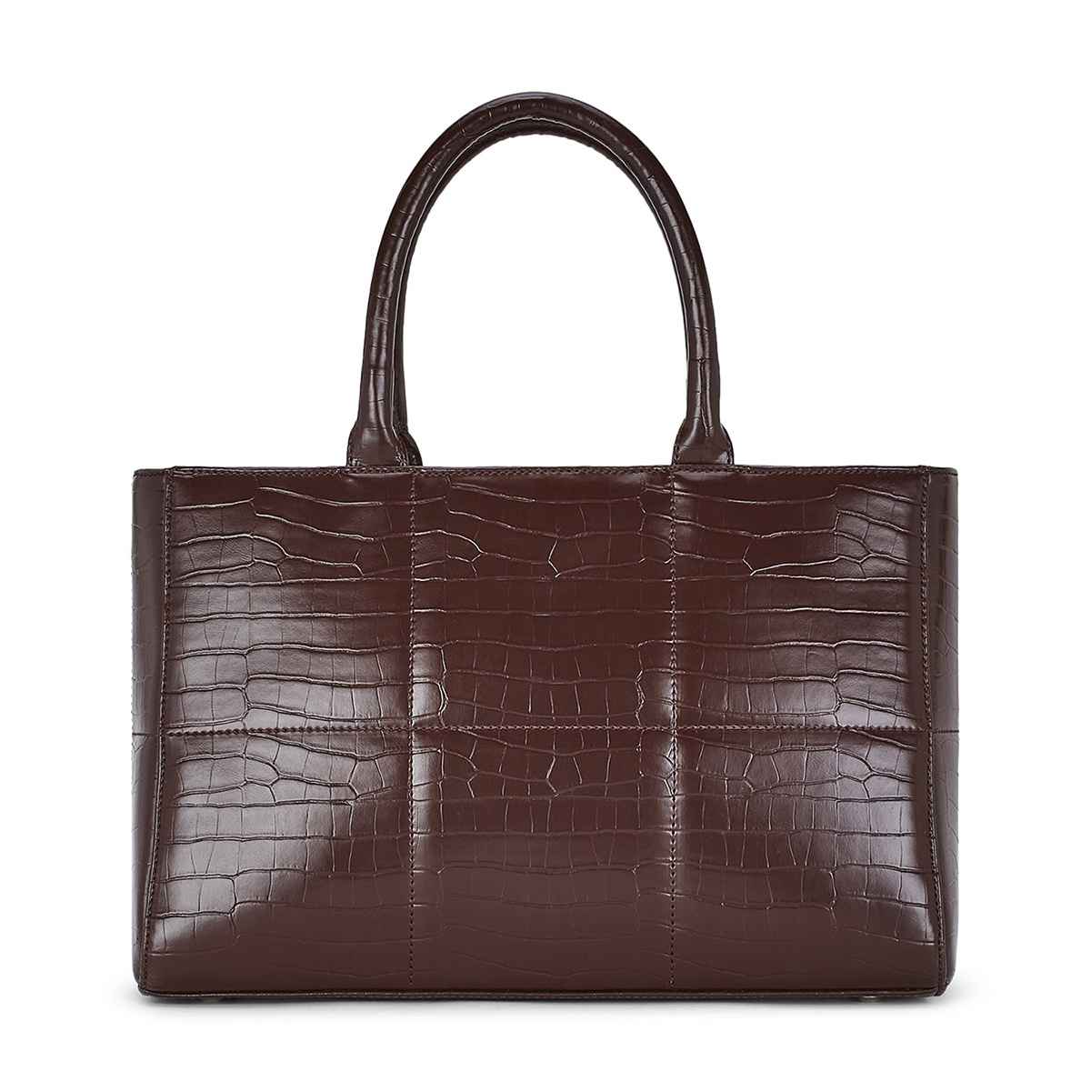 United Colors Of Benetton Women's Textured PU 11.5 L Double Handle Tote Bag | Brown - Standard