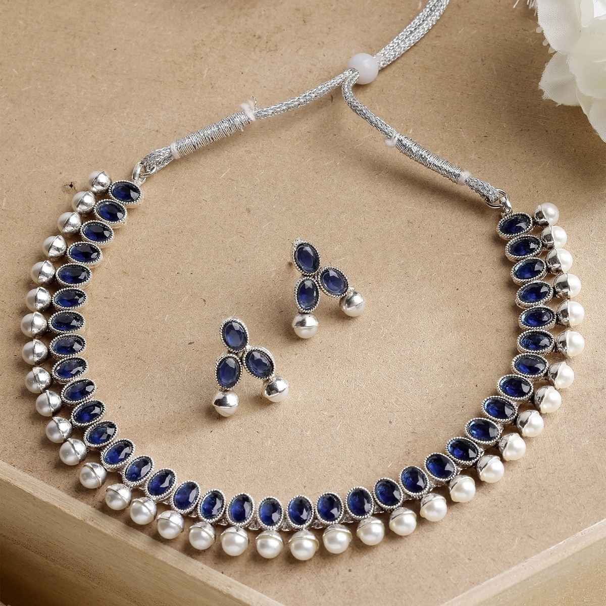 Zeneme Oxidised Silver Plated Traditional Jewellery Set For Women & Girls