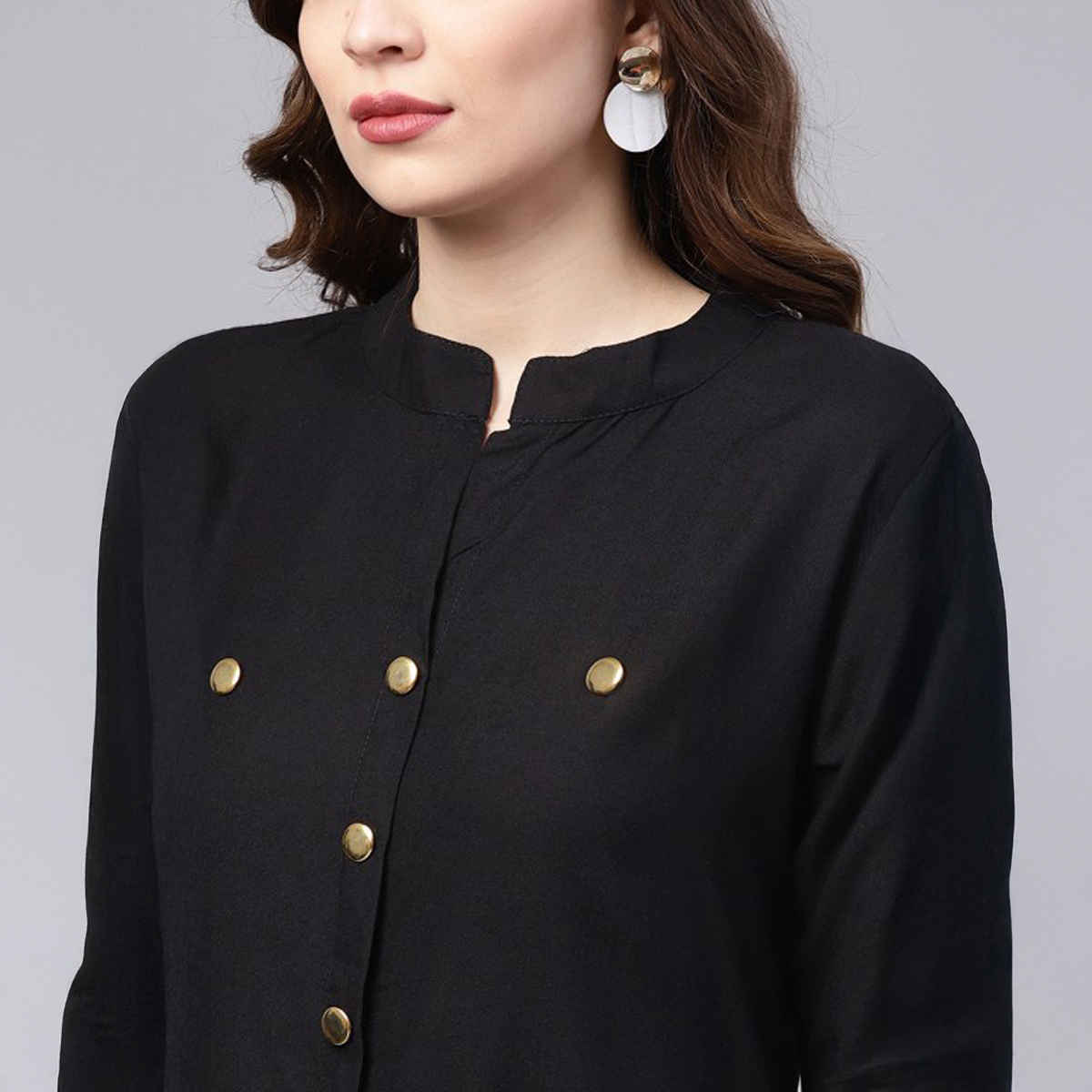 Ishin Women Solid Kurta with Trouser | KURPLPSF-493 | Black - M