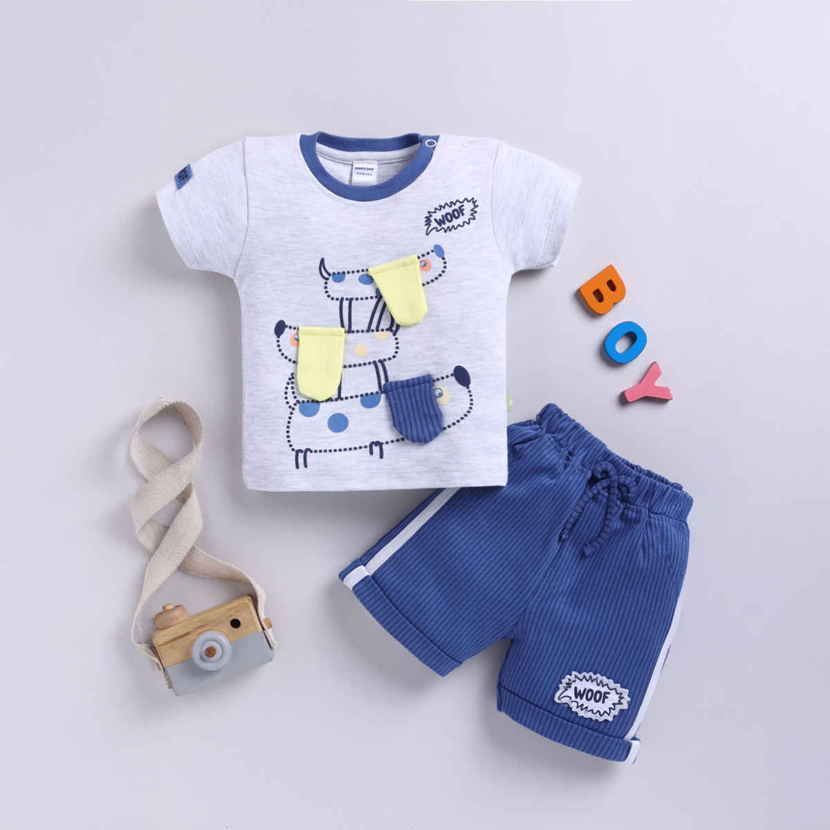 Mom's Love Boys' Printed Cotton Clothing Sets | Blue | 06 - 09 months