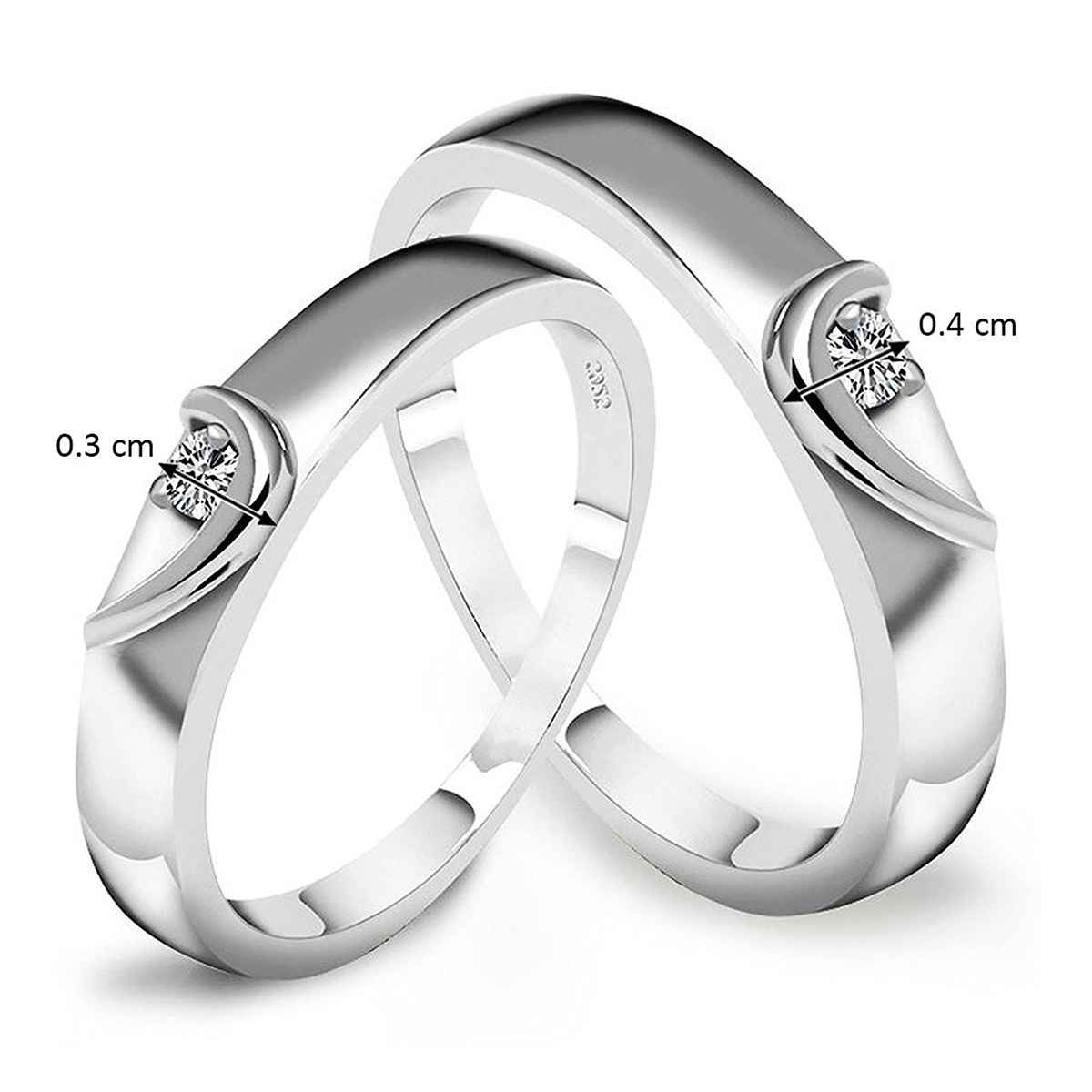 Peora Silver Plated 2 Pcs Heart Shape Matching Promise Rings for Couples Gift Set for Men and Women
