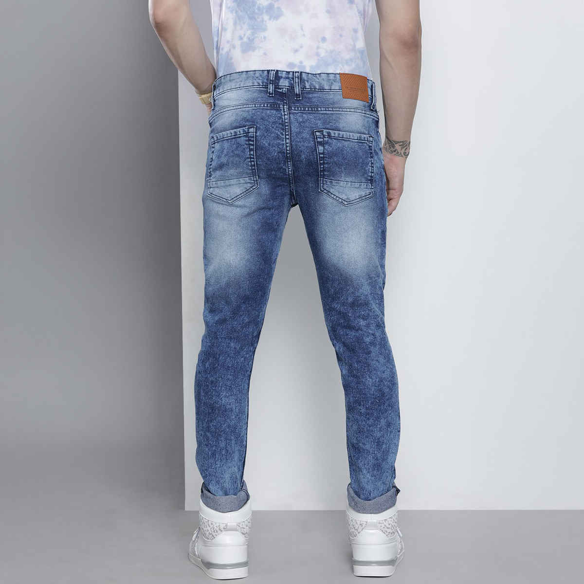 The Indian Garage Co Men's Slim Fit Solid Casual Jeans | Blue - 32