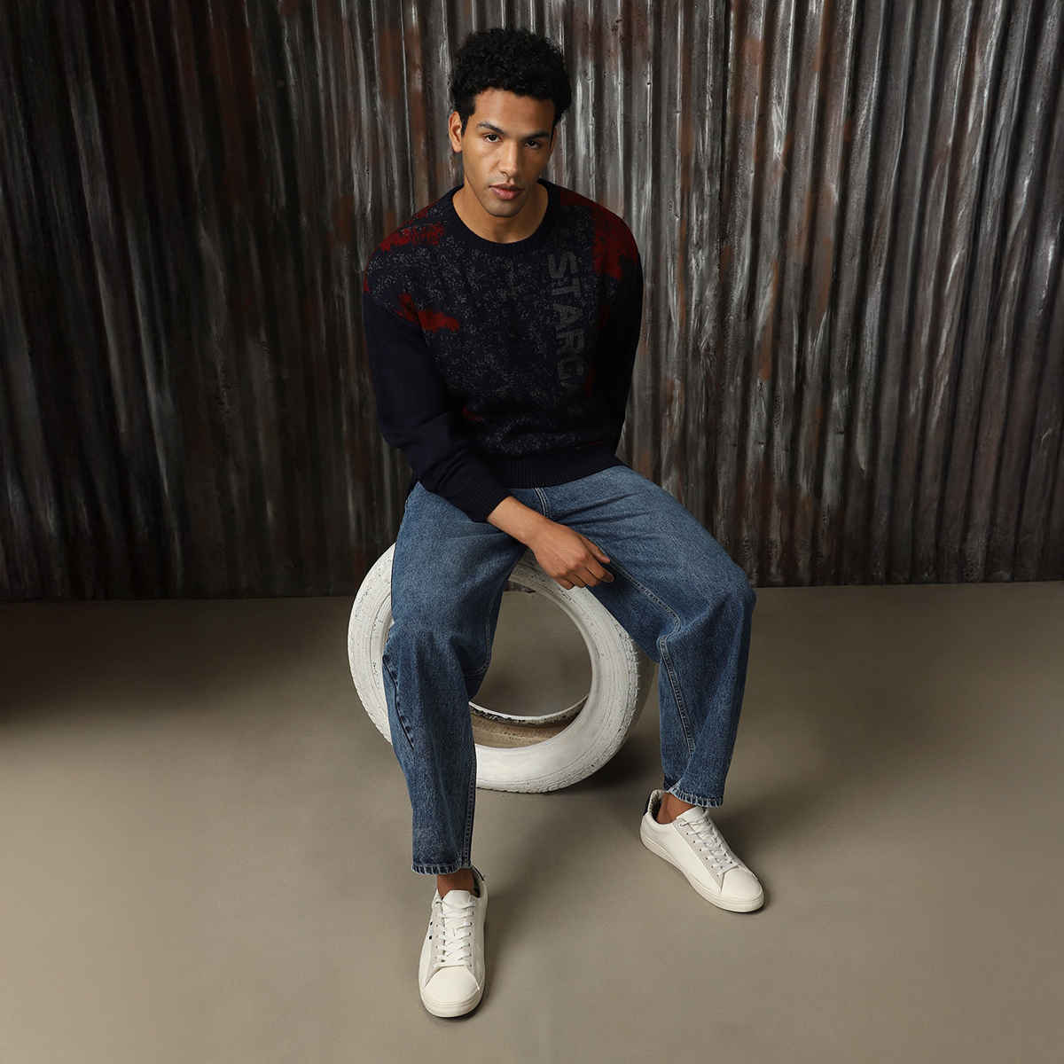 High Star Men's Abstract Pattern Relaxed Fit Pullover | Blue - L