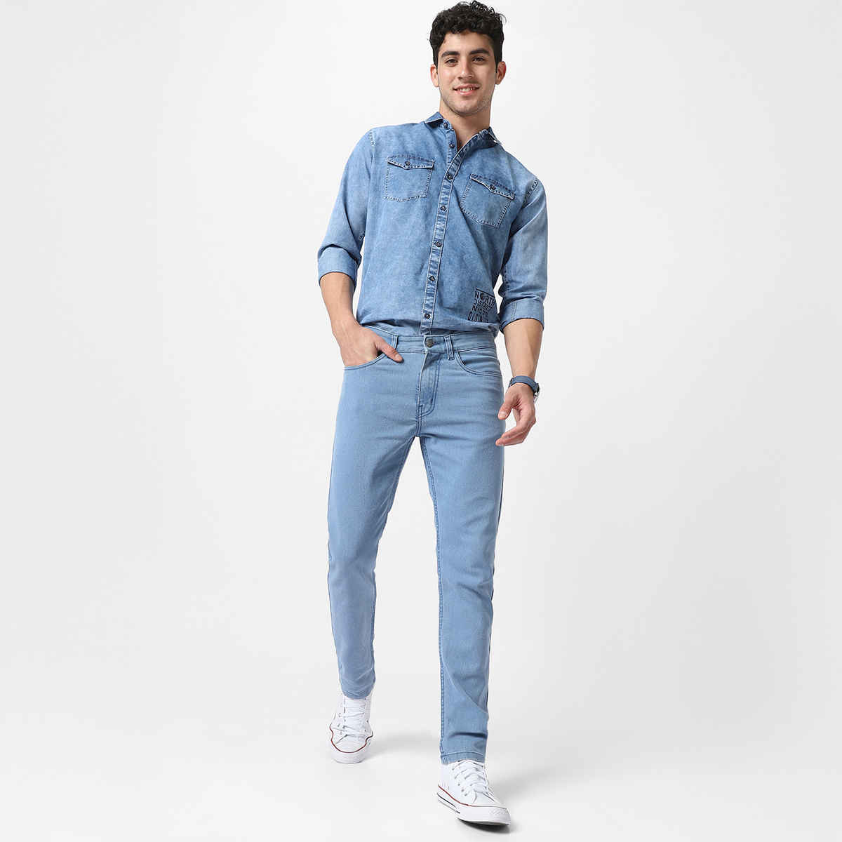 Urbano Fashion Men's Denim Jeans Slim Fit Stretchable | Ice Blue | 36
