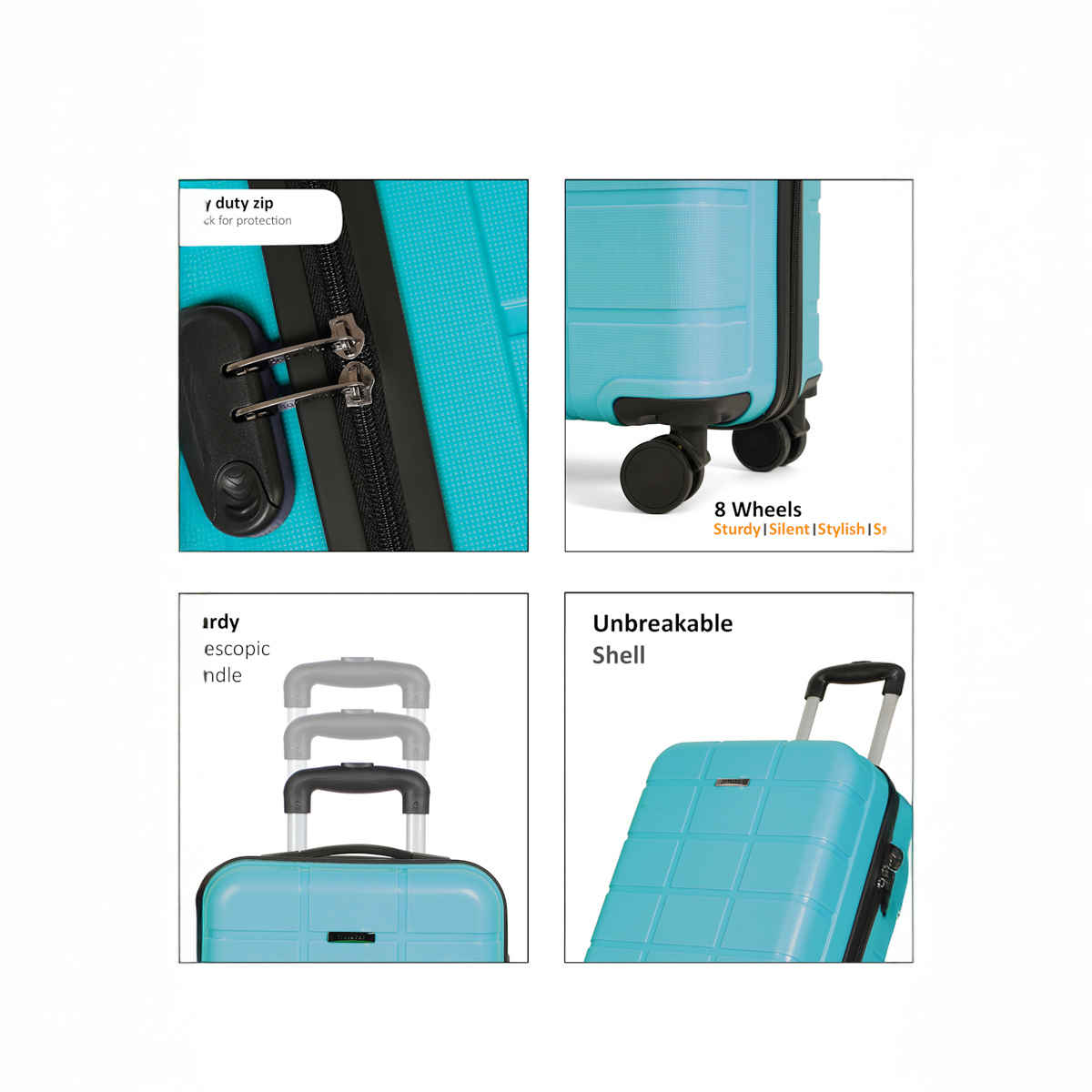 Teakwood Leathers Unisex Solid Hard Sided Cabin Size Trolley Bag | Sky Blue