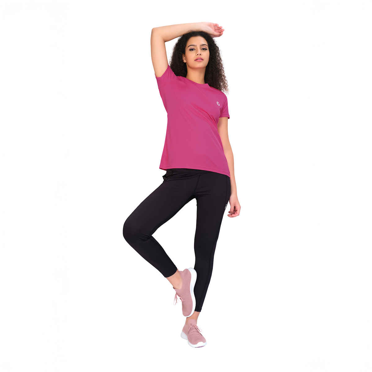 Technosport Women Solid Slim Fit Round Neck Sports T-shirt with Techno CooL Bubble | Pink - L