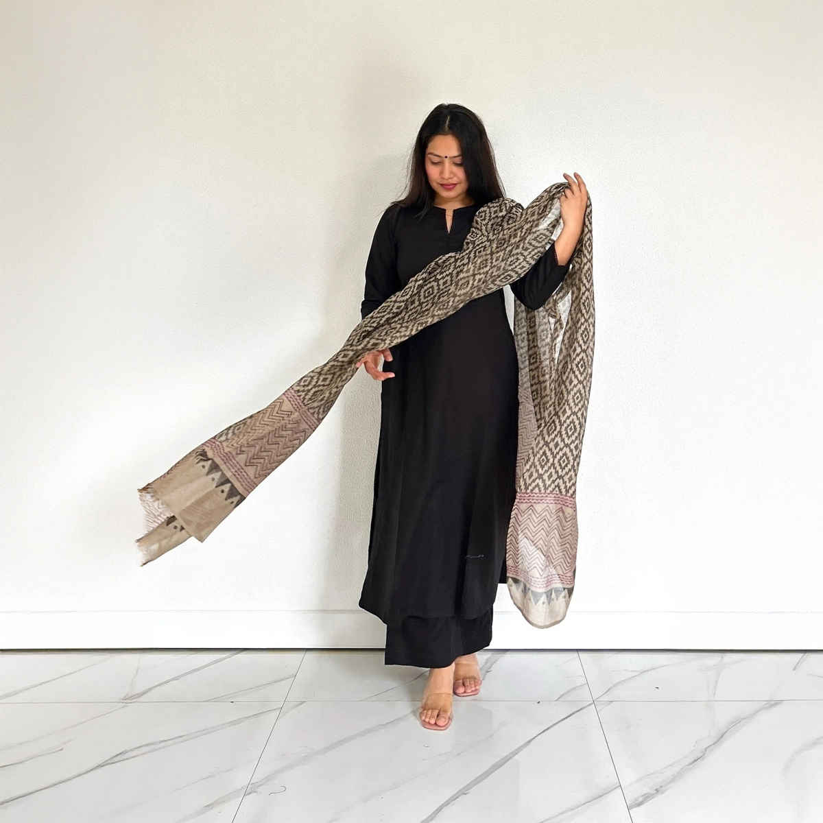 GoSriKi Women's Viscose Rayon Straight Solid Kurta with Palazzo & Dupatta | JAMANA | Black - XL