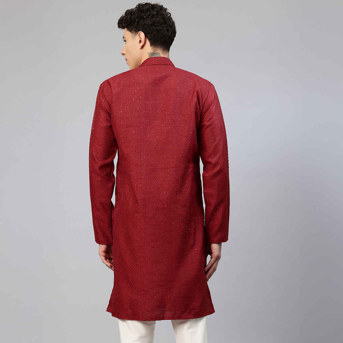 Luxrio Men's Cotton Blend Long Straight Fit Kurta | Red - 44