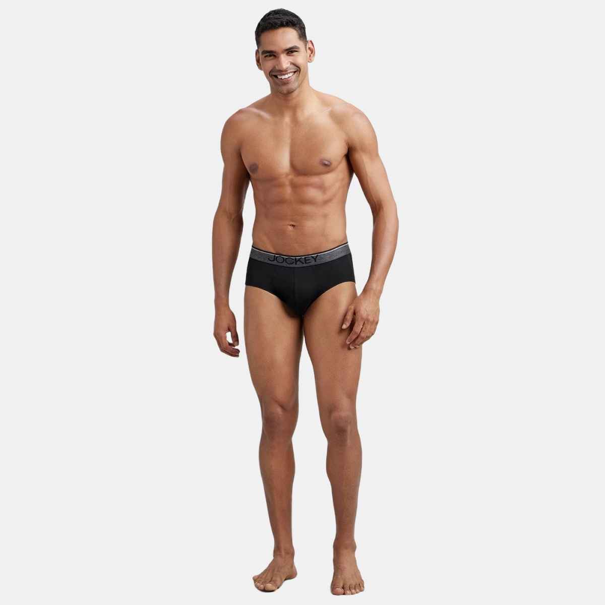 Jockey 8037 Men's Super Combed Cotton Underwear Solid Brief|Ultrasoft Waistband|PO2 | Black-M