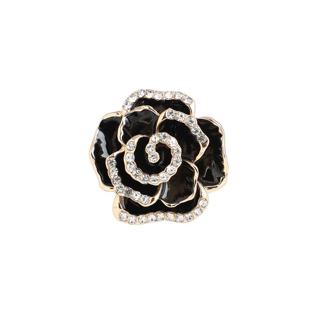 Sohi Gold-Plated Stone Studded Black Rose Shape Finger Ring For Women's