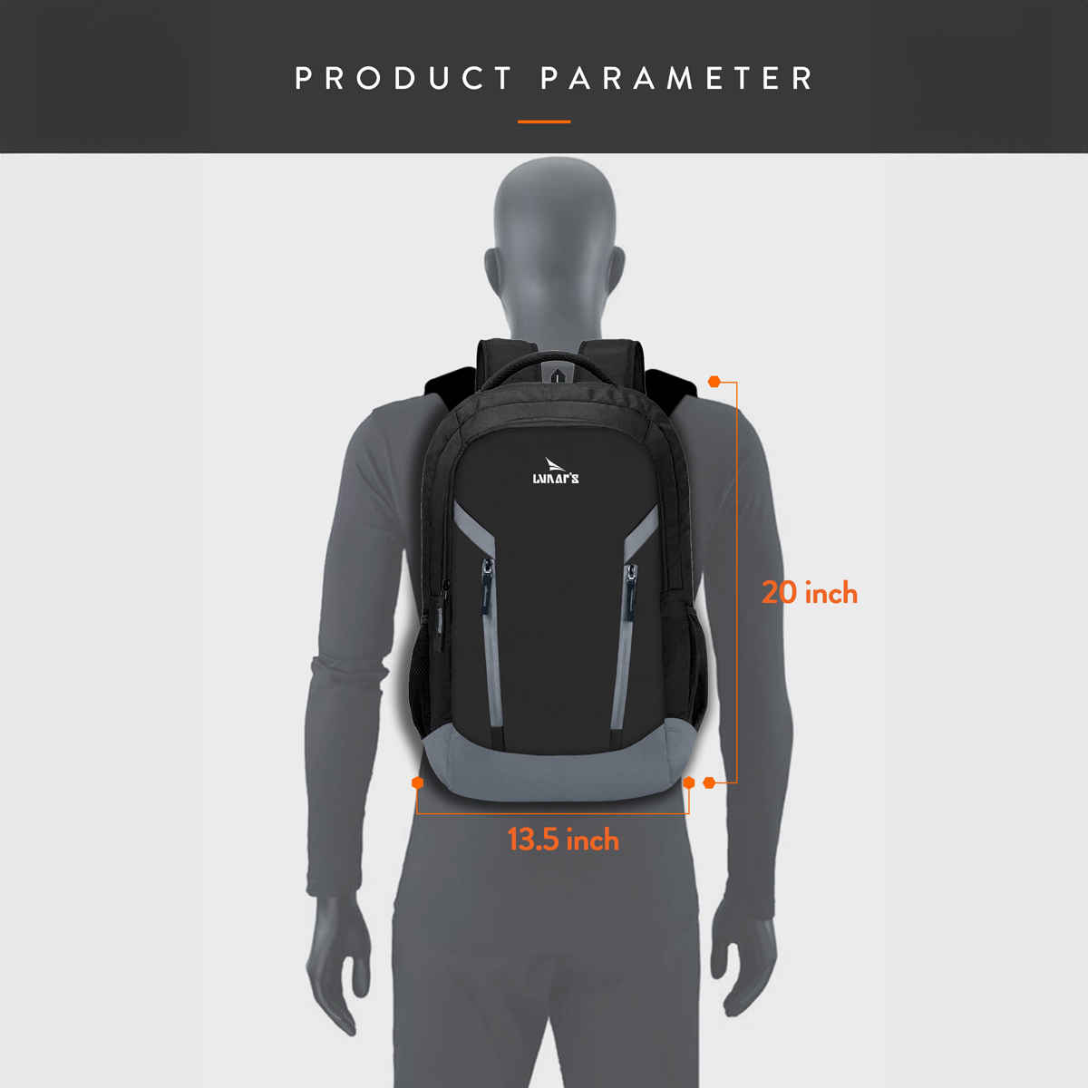 Lunar's Unisex Polyester 48 L Laptop Backpack | Black and Grey