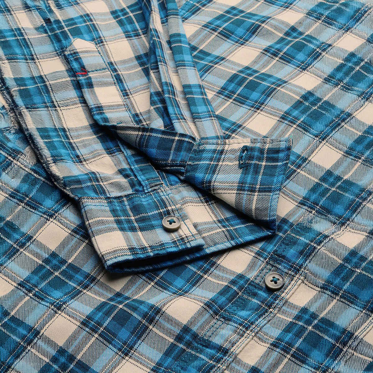 The Indian Garage Co Men's Slim Fit Checkered Casual Shirt | Blue - M