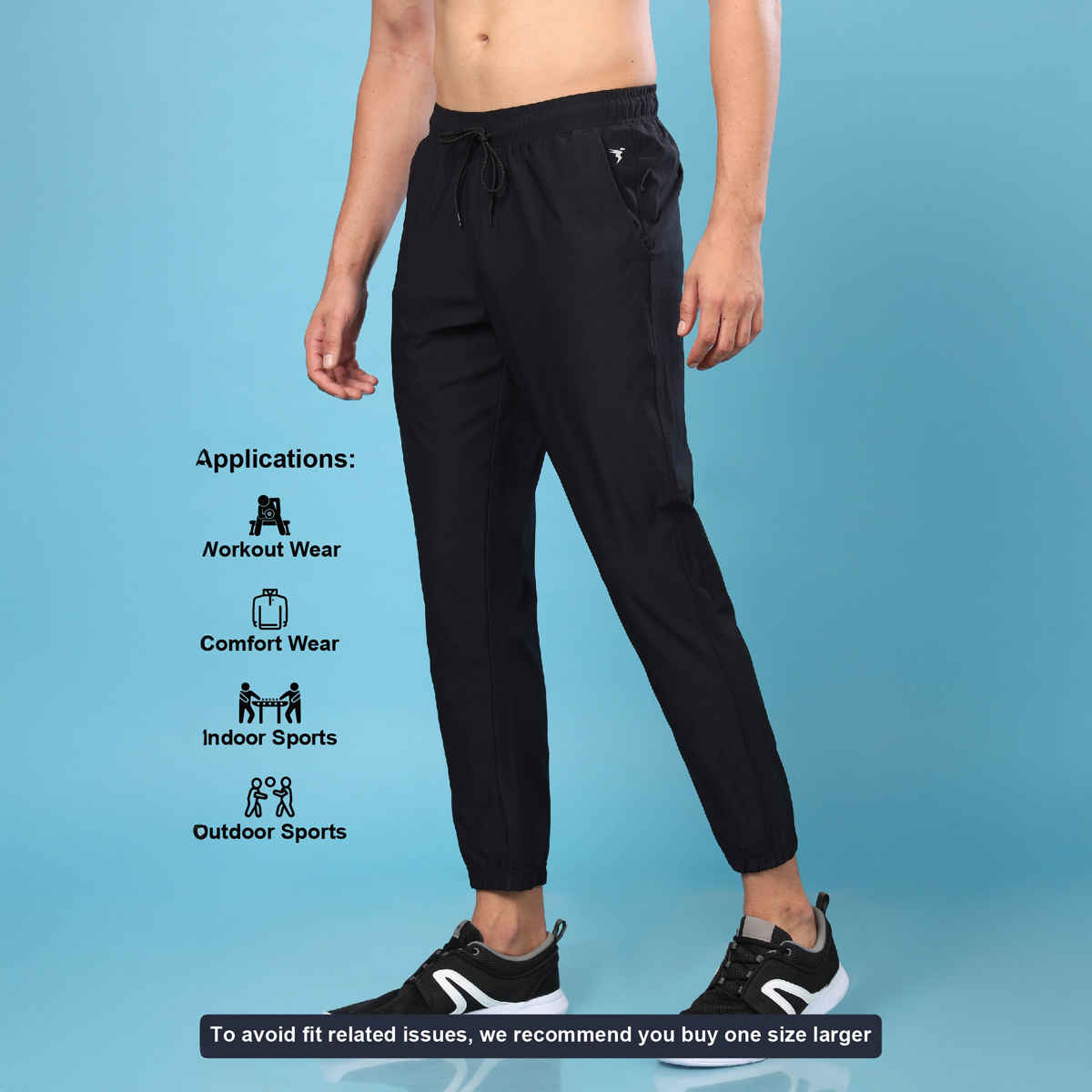 Technosport Men Poly Solid Relaxed Fit Sports Joggers with ELASTO PLUS | Black | L