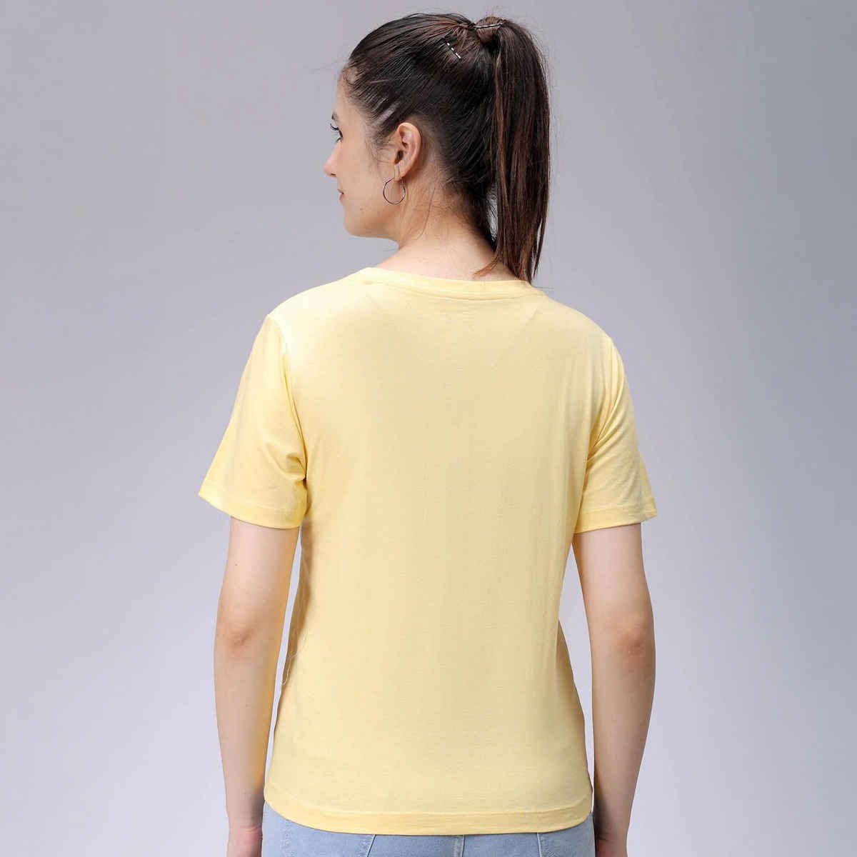 Freehand Women's Casual Regular Solid Crew Neck T-shirt | 0424-Zfhcntee3-07 | Pineapple - S