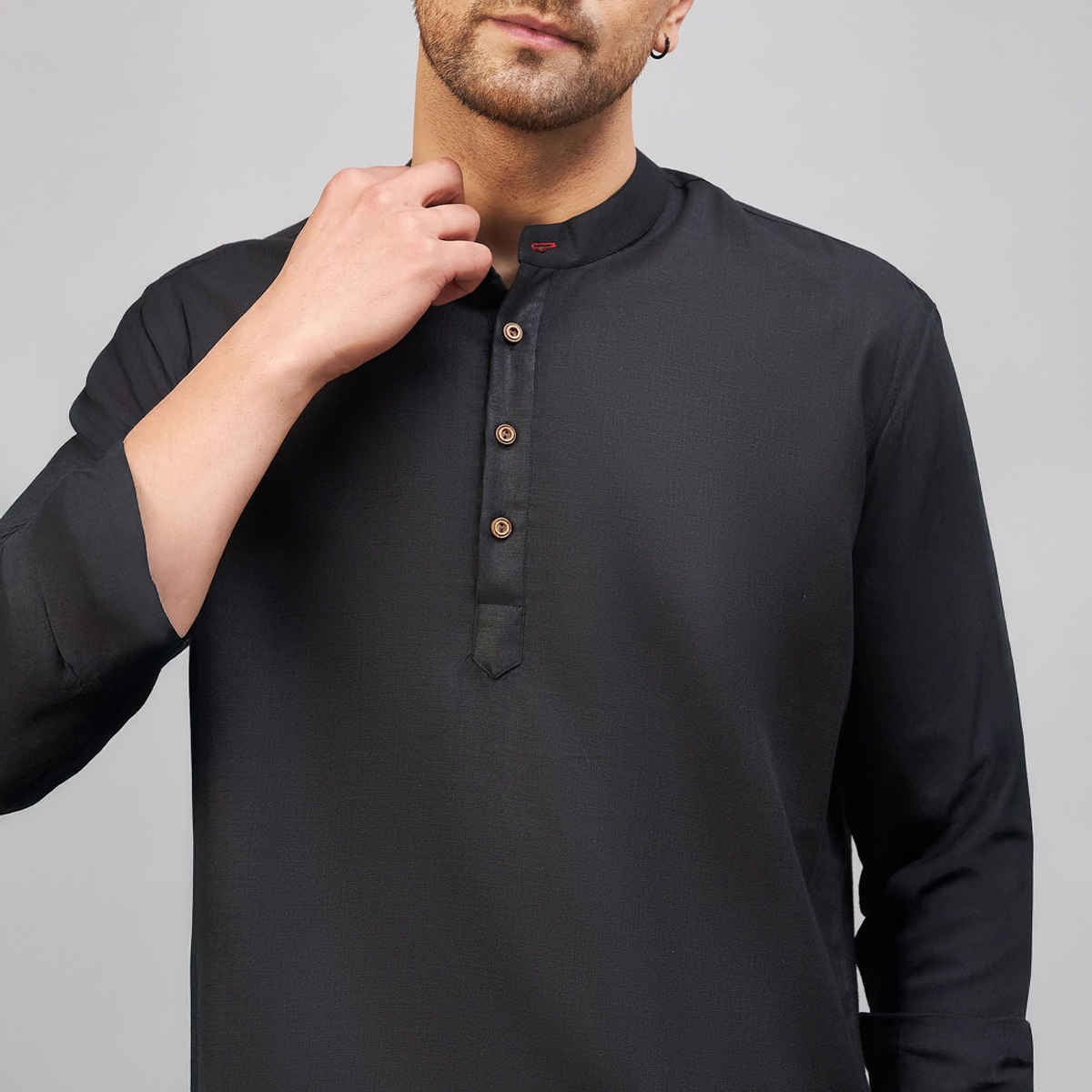 Vastramay Men's Cotton Blend Short Kurta for Eid | Black - M