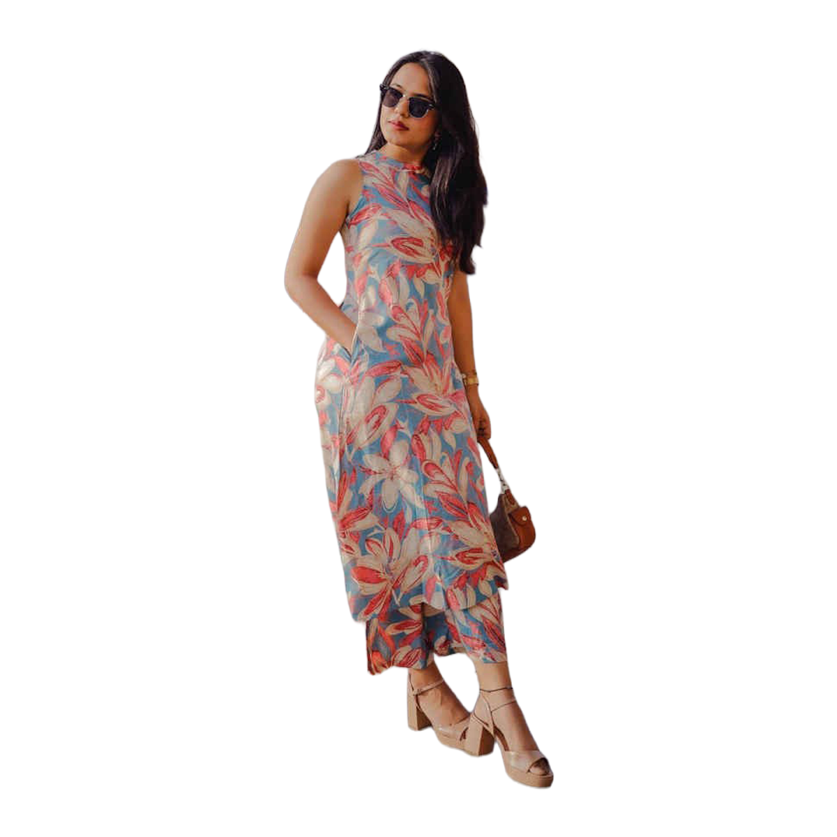 GoSriKi Women's Rayon Blend Straight Printed Kurta with Pant | Blue - M