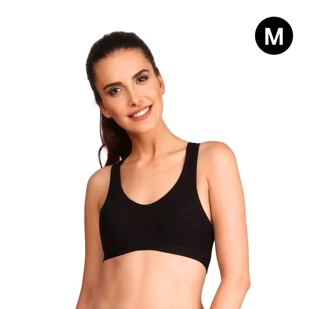 Jockey 1378 Women's Wirefree Padded Cotton Full Coverage Active Bra | Racerback | Black | M