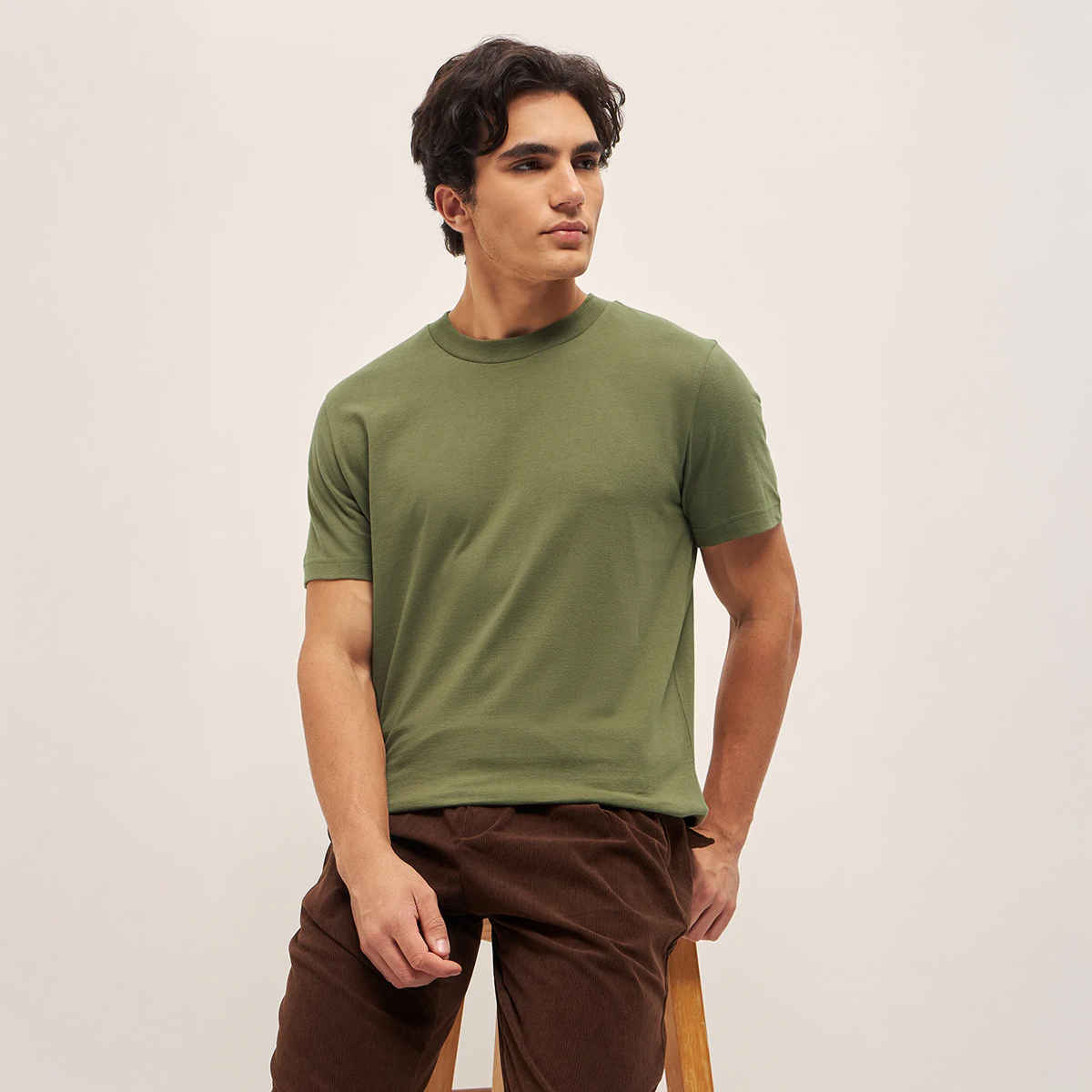The Bear House Men Relax Fit Solid T-shirt - Poli | Olive | XXL