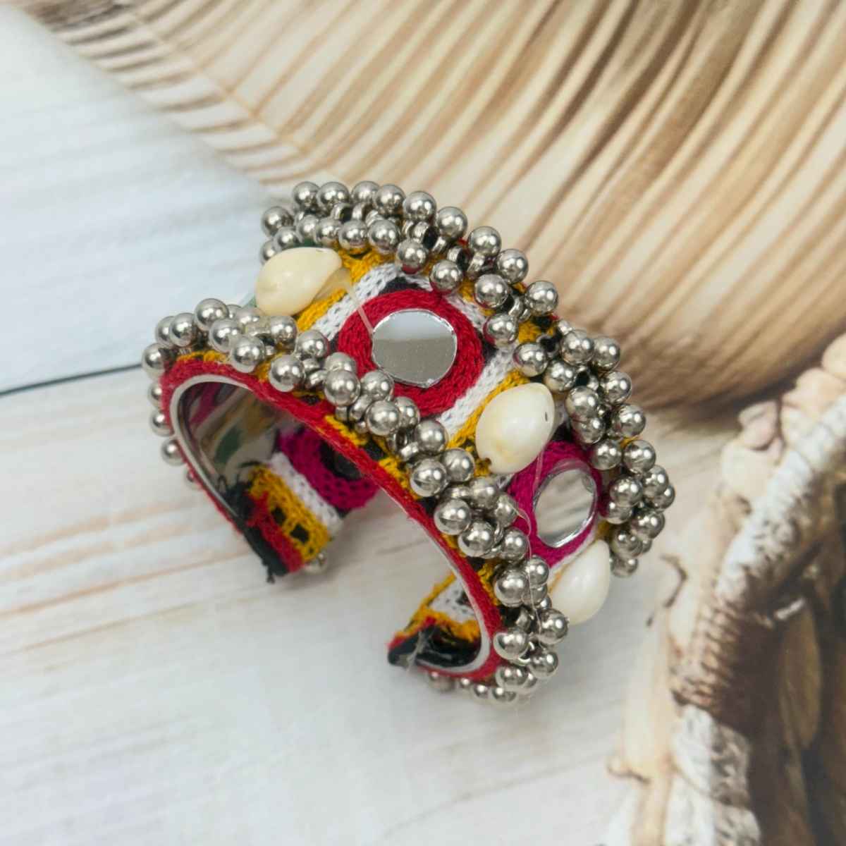 The Opal Factory Thread work Multicolour Flexible Bangle | Mirror and Cowrie work | Ghungroo | Free Size