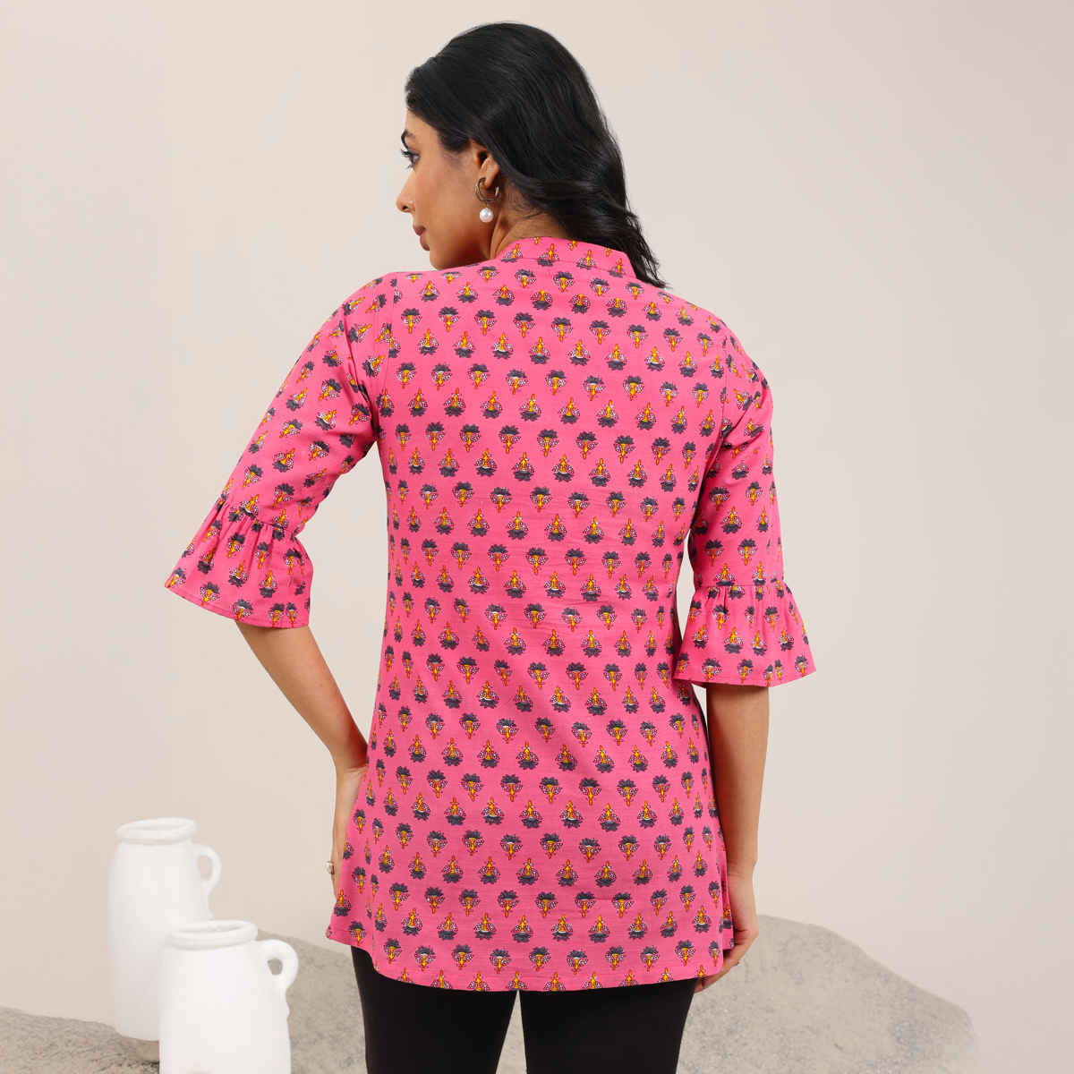 Libas Women's Printed Cotton Straight Short | 29633 | Pink - S