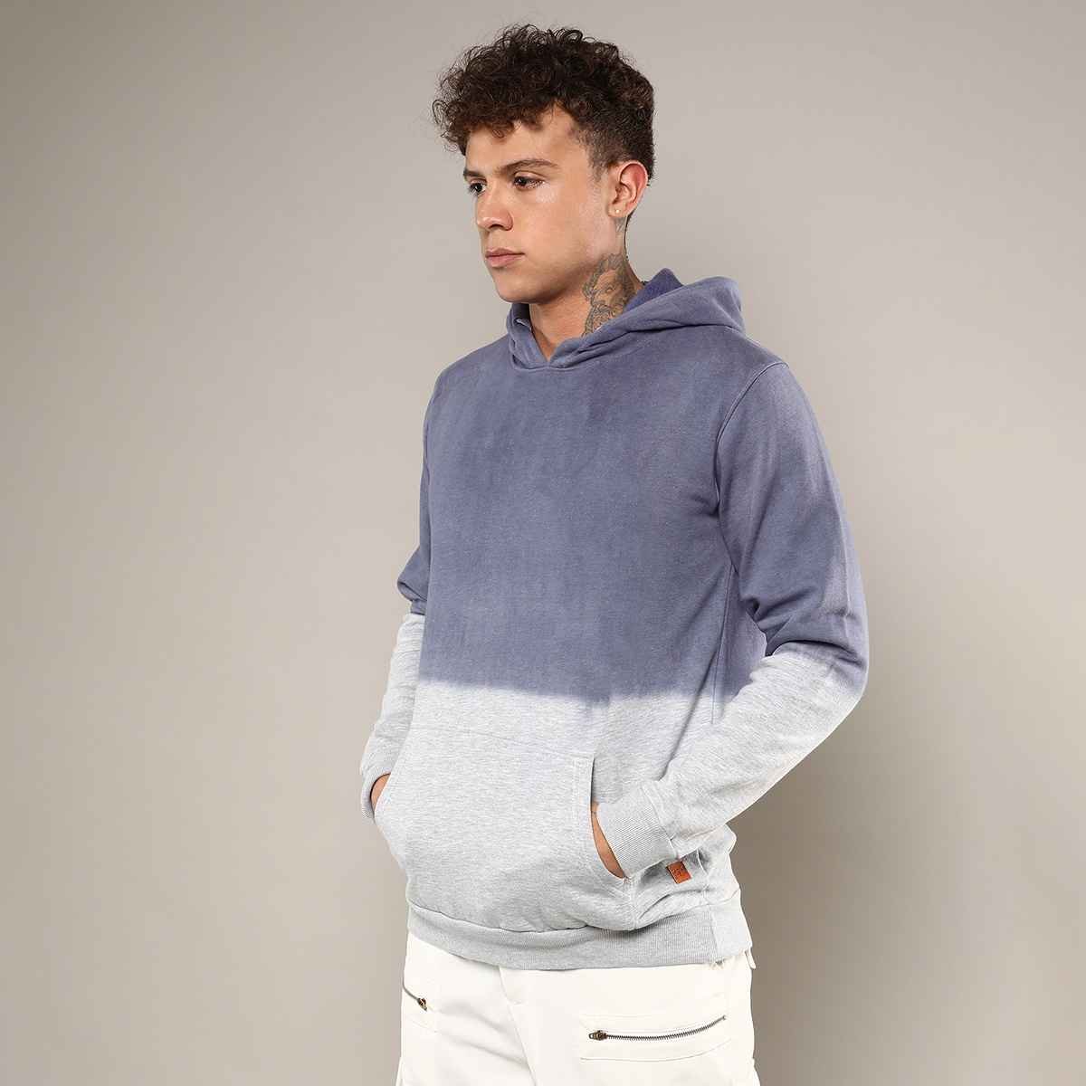Campus Sutra Men's Hooded Sweatshirt | Blue - M