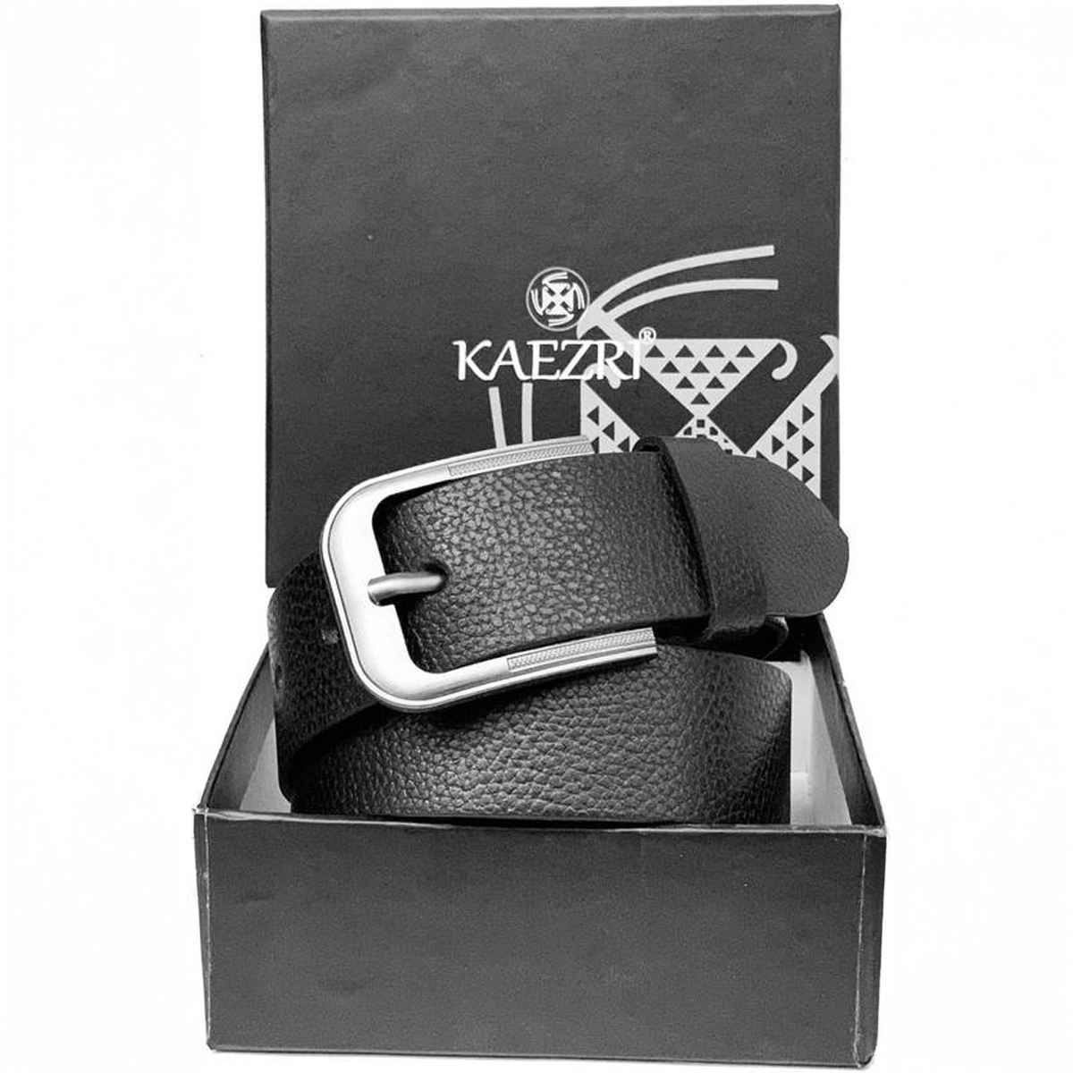 Kaezri Genuine Leather Black Patterned Belt for Men | Lckata - 40